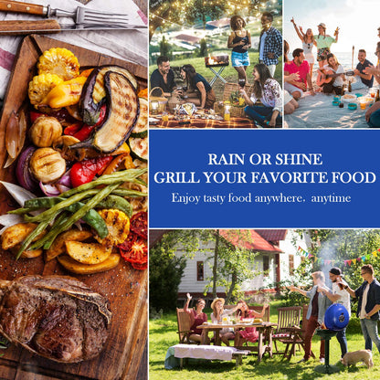 Techwood Electric BBQ Grill 1600W (Stand Black BBQ Grills),15-Serving Indoor/Outdoor Electric Grill for Indoor & Outdoor Use, Double Layer Design, Portable Removable Stand Grill,(Blue)