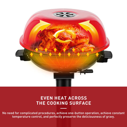 Techwood 1600W Stand Red BBQ Grill for Indoor & Outdoor Use