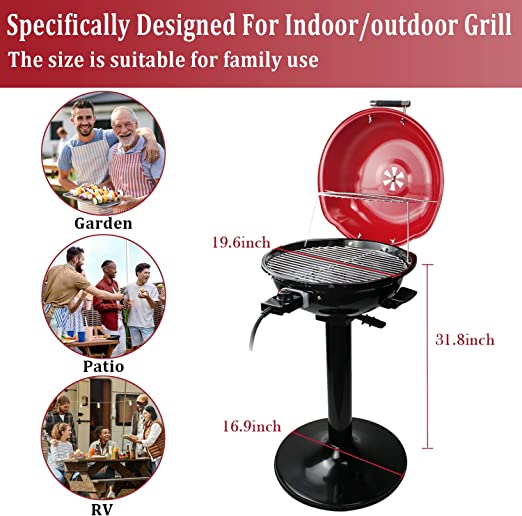 Techwood 1600W Stand Red BBQ Grill for Indoor & Outdoor Use
