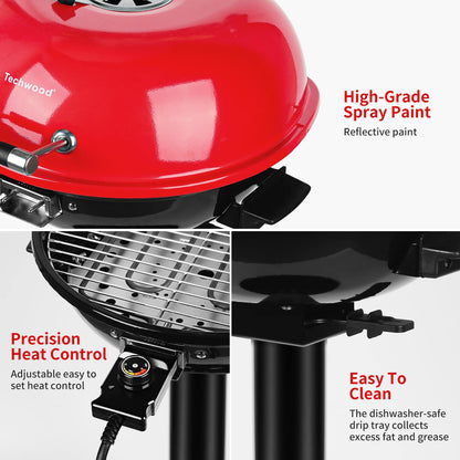 Techwood 1600W Stand Red BBQ Grill for Indoor & Outdoor Use