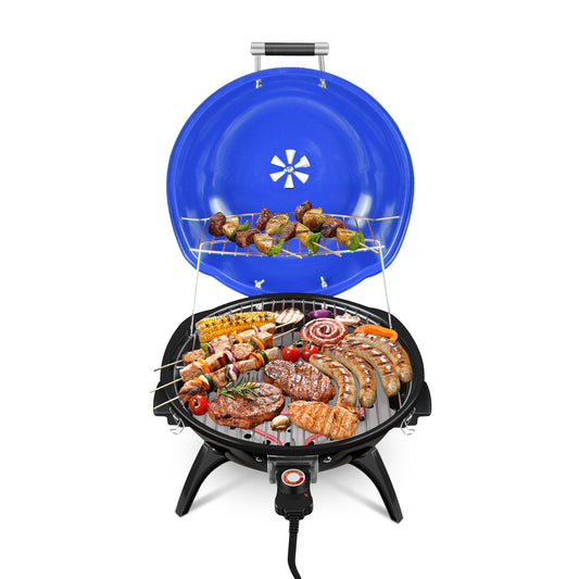 Techwood 15-Serving Electric BBQ Grill for Indoor & Outdoor Use(Blue）