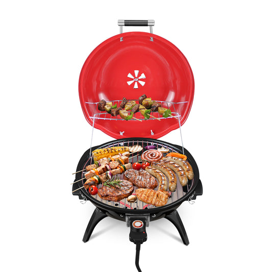 Techwood 15-Serving Electric BBQ Grill for Indoor & Outdoor Use(Red）