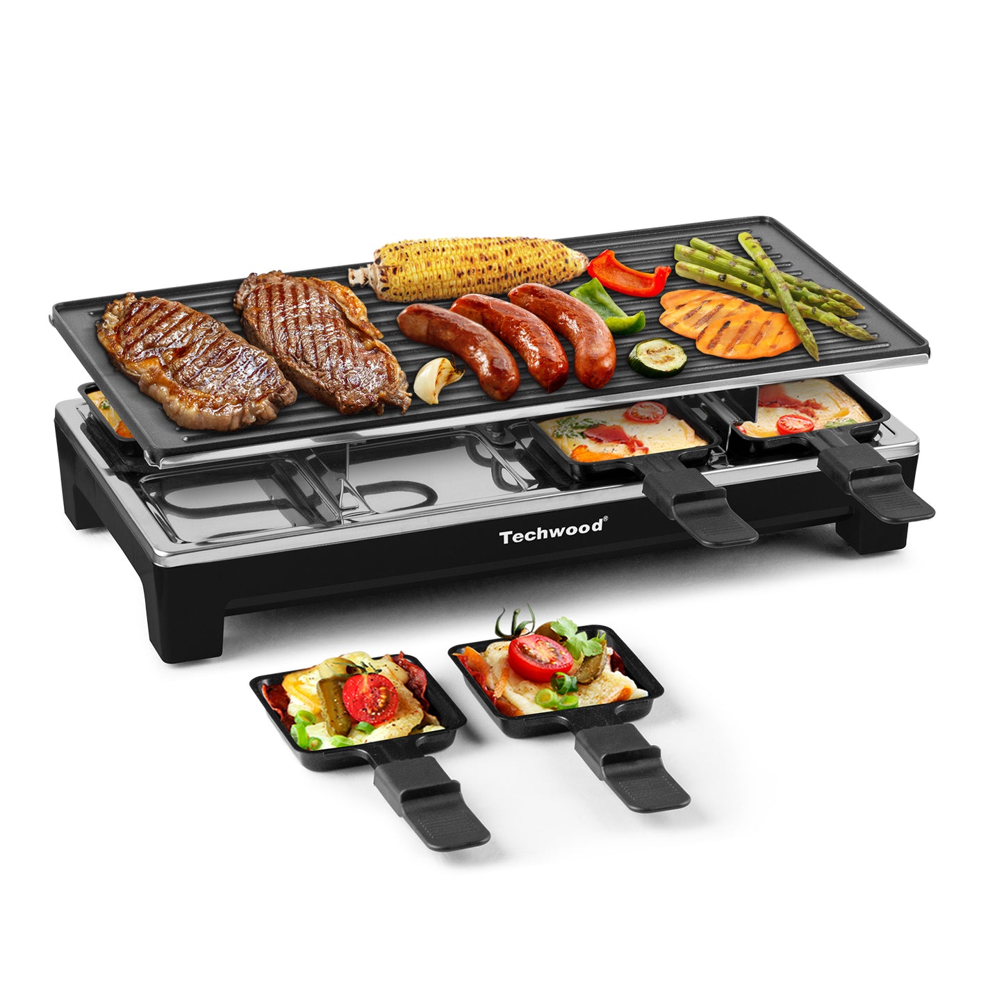 Techwood 1500W Raclette Electric Indoor Grill, 8-Serving 20*7.1*11