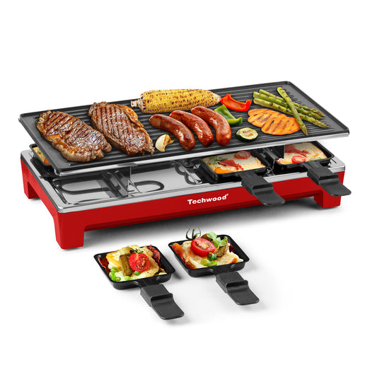 Techwood 1500W Indoor Table Grill with 8 Cheese Melting Pans(Red)