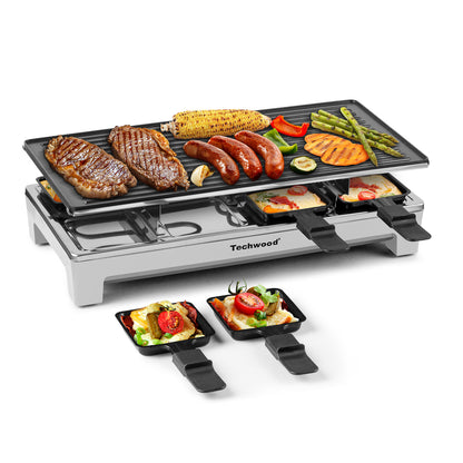 Techwood 1500W Indoor Table Grill with 8 Cheese Melting Pans(Silver)