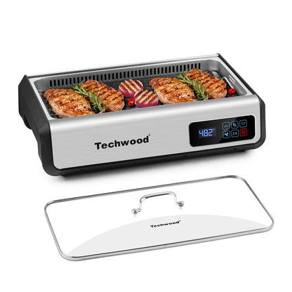 Techwood 1500W Indoor Smokeless Grill with 8 Level Control(Silver)