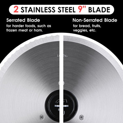 Techwood Meat Slicer, Electric Deil Food Slicer with 9" Removable Stainless Steel Blade, Deli Cheese Fruit Vegetable Bread Cutter with Adjustable Knob for Thickness, Child Lock - For Home Use(Silver Double Blade)