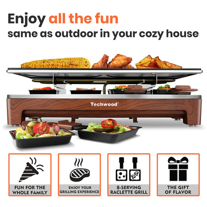 Techwood 1500W Indoor Table Grill with 8 Cheese Melting Pans(Brown)